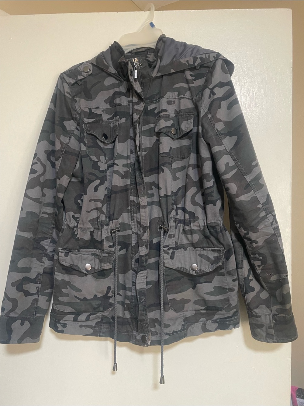 Camouflage Hooded Utility Jacket - Gray Camo